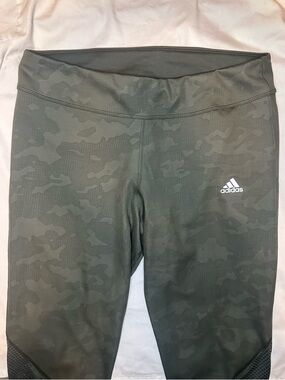 Adidas Climalite Camo Capri Leggings Mesh Hem Green Size M